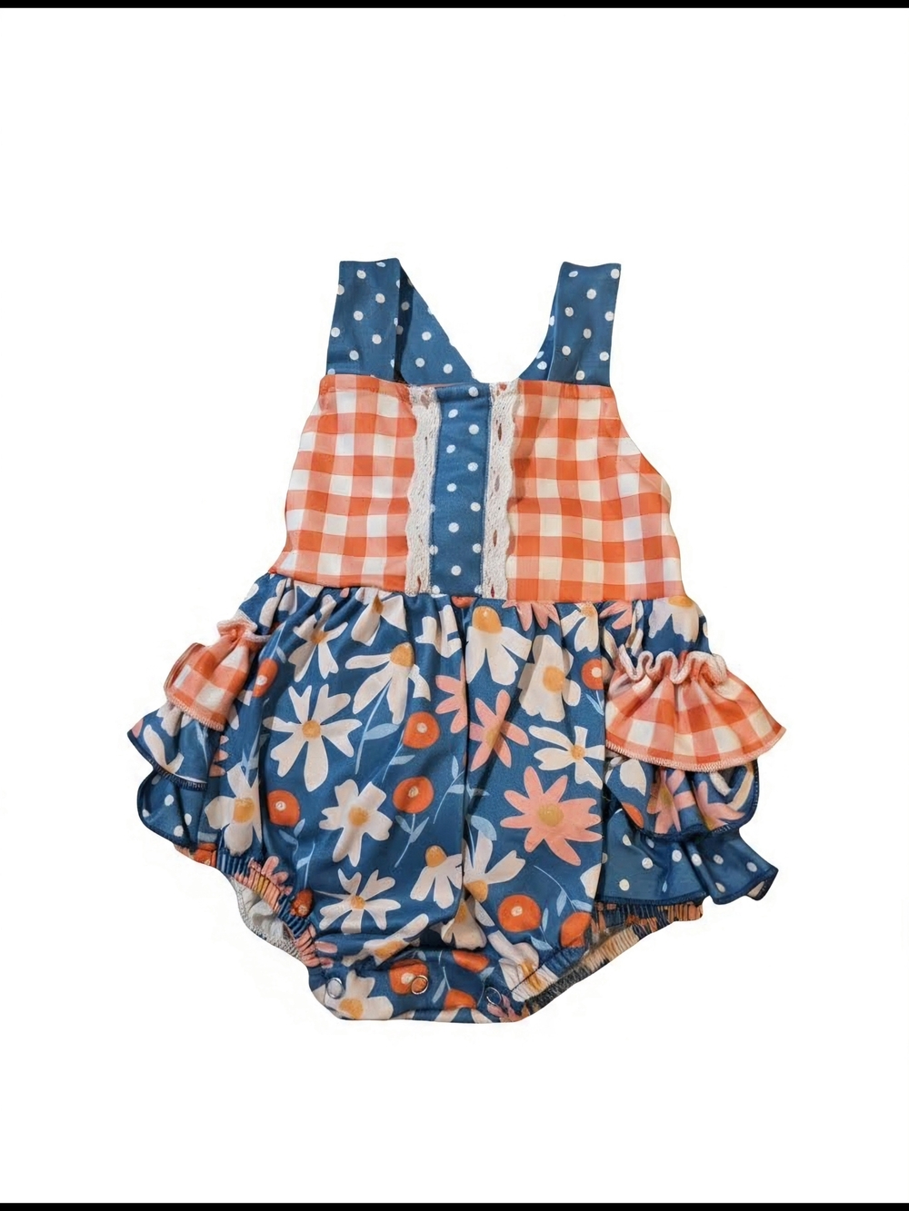 Set Of 2 Floral Gingham Baby Rompers 6M